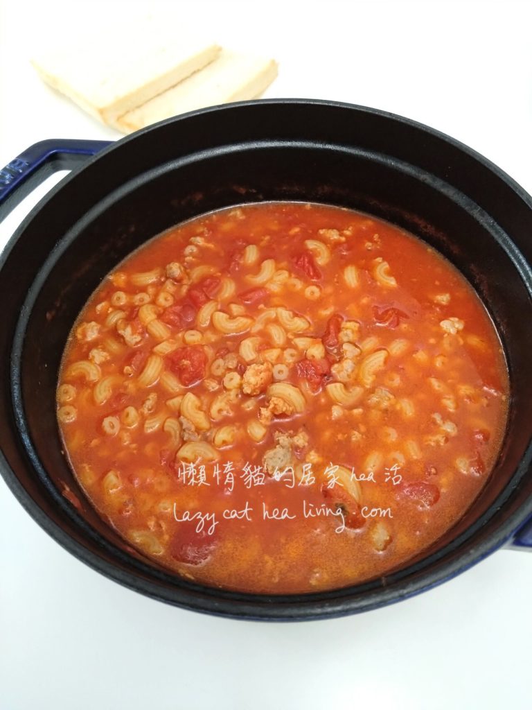 蕃茄肉碎湯通粉 (一鍋到底, 免切免洗, 20 分鐘上桌的懶人料理) - 懶惰貓的居家hea活